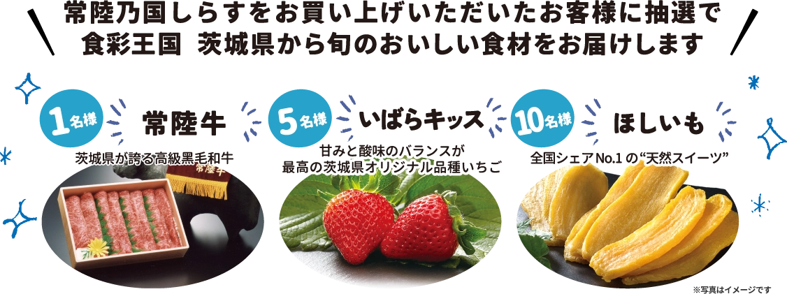 常陸乃国しらすをお買い上げいただいたお客様に抽選で食彩王国 茨城県から旬のおいしい食材をお届けします